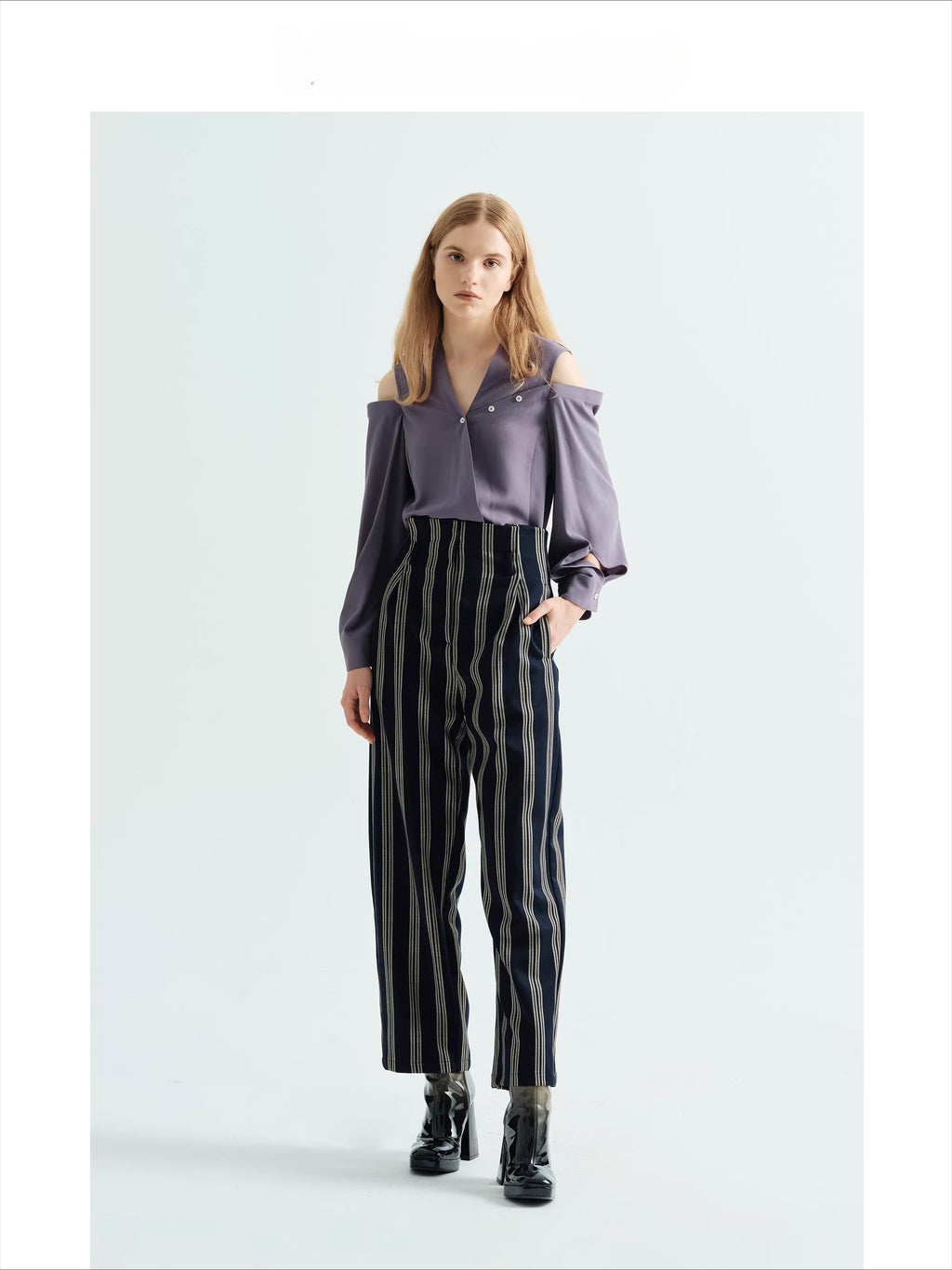 New Arrival Fall/Winter Petite High-Waisted Striped Cropped Pants