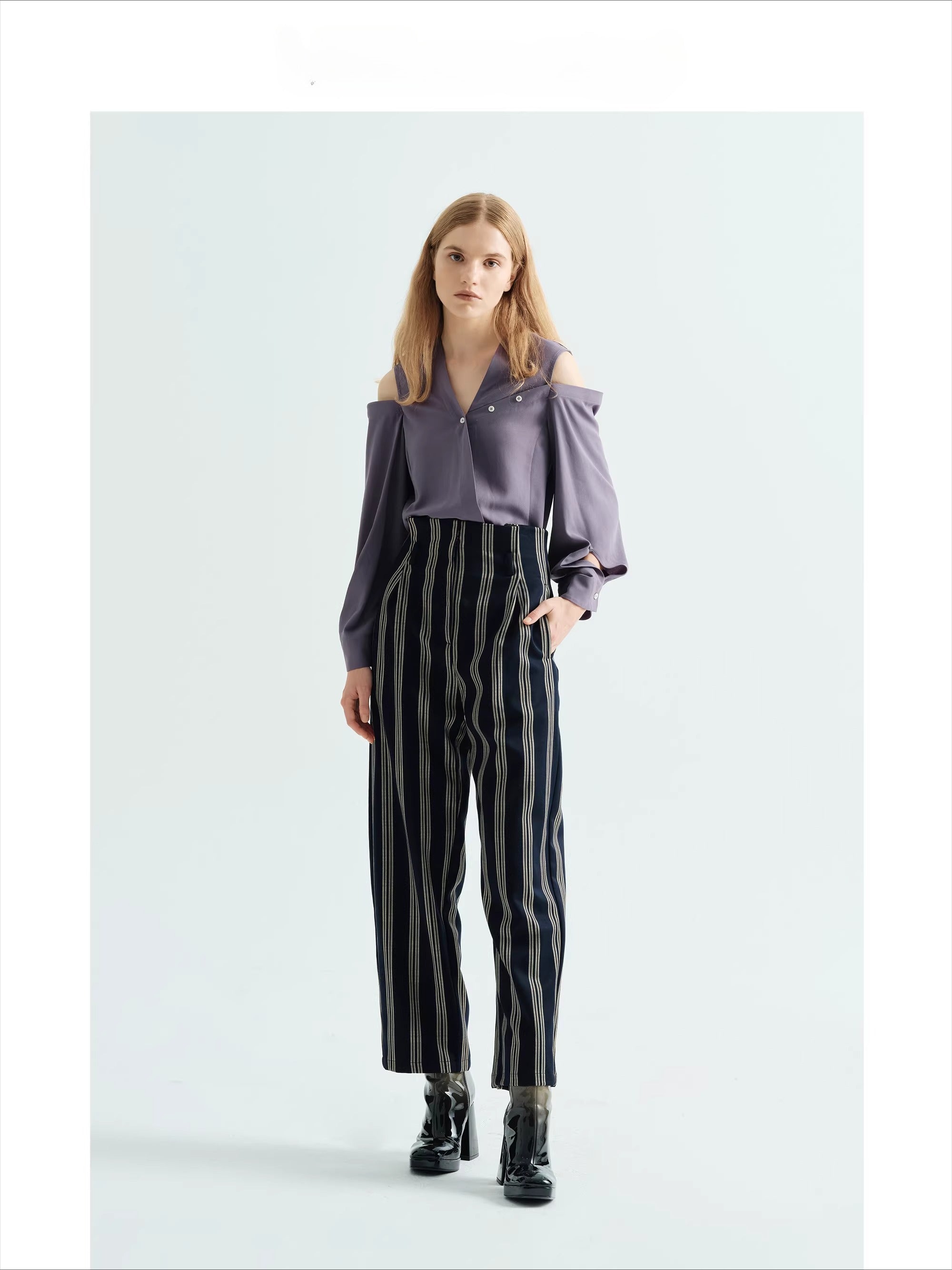 New Arrival Fall/Winter Petite High-Waisted Striped Cropped Pants