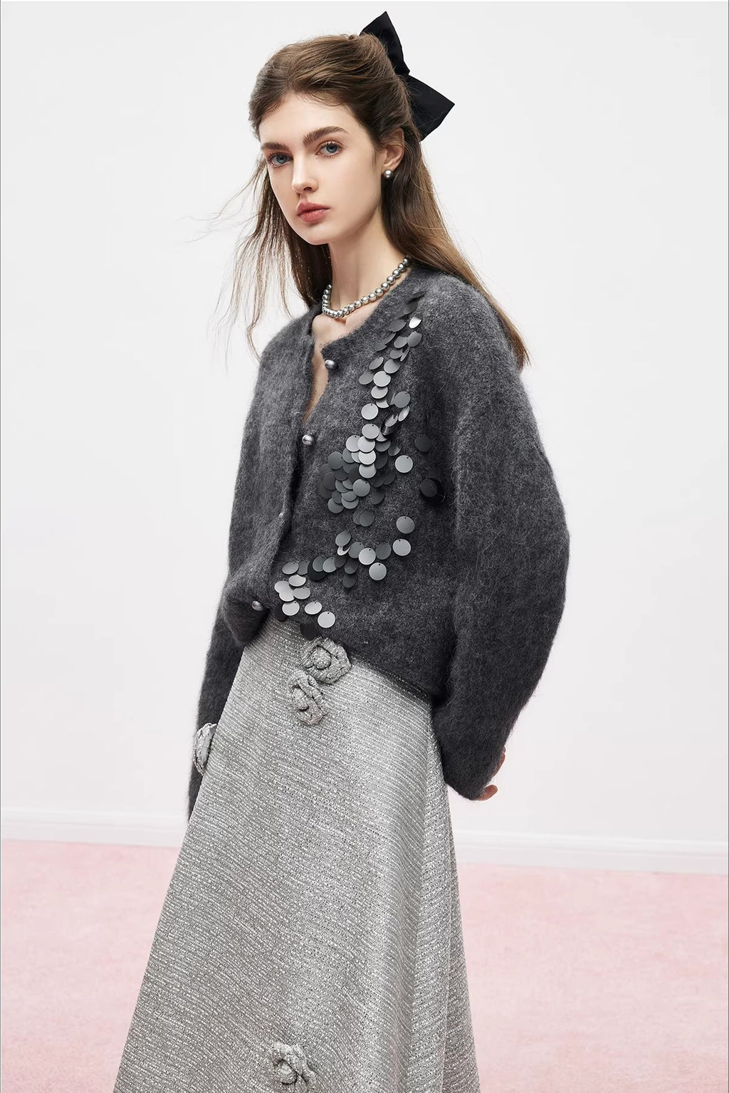 Women's Gray Alpaca Wool Knit Cardigan Jacket