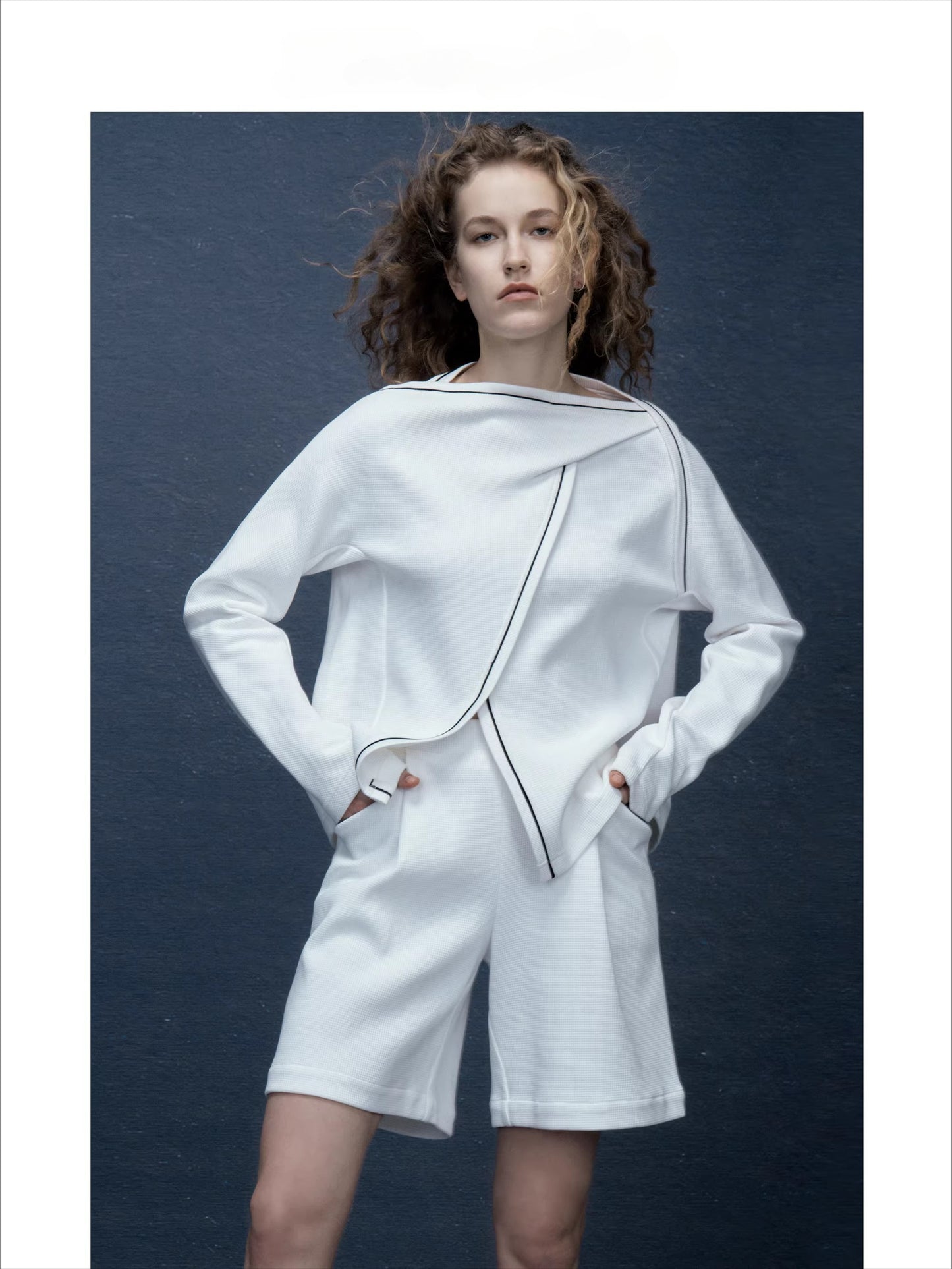 Boat Neck Irregular White Sweatshirt Knit Top