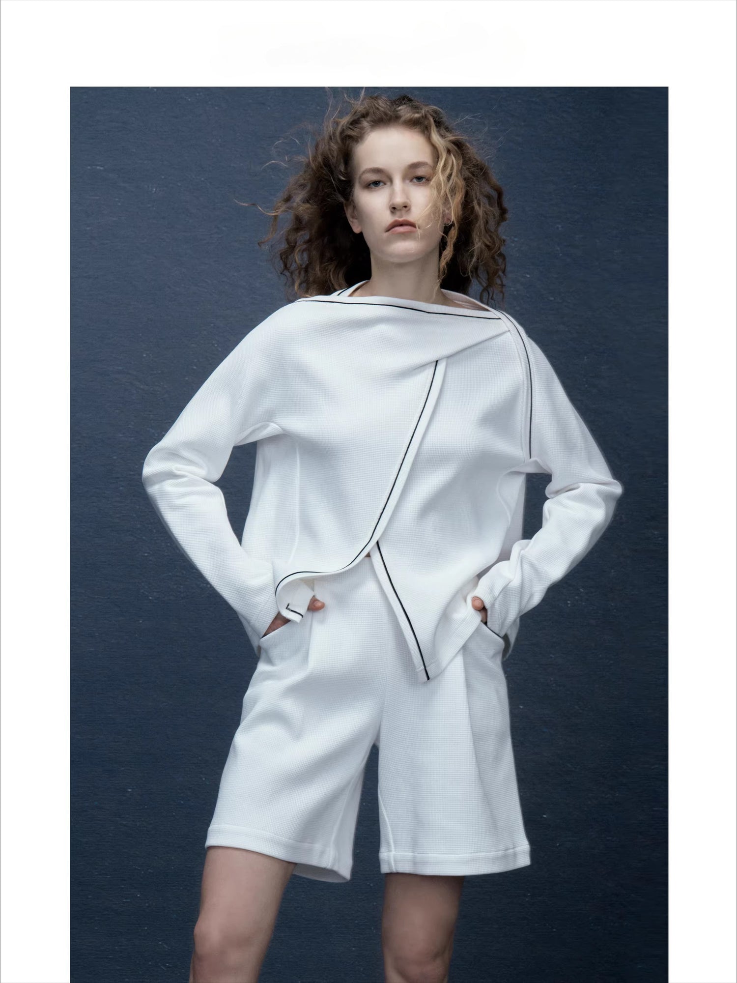 Boat Neck Irregular White Sweatshirt Knit Top