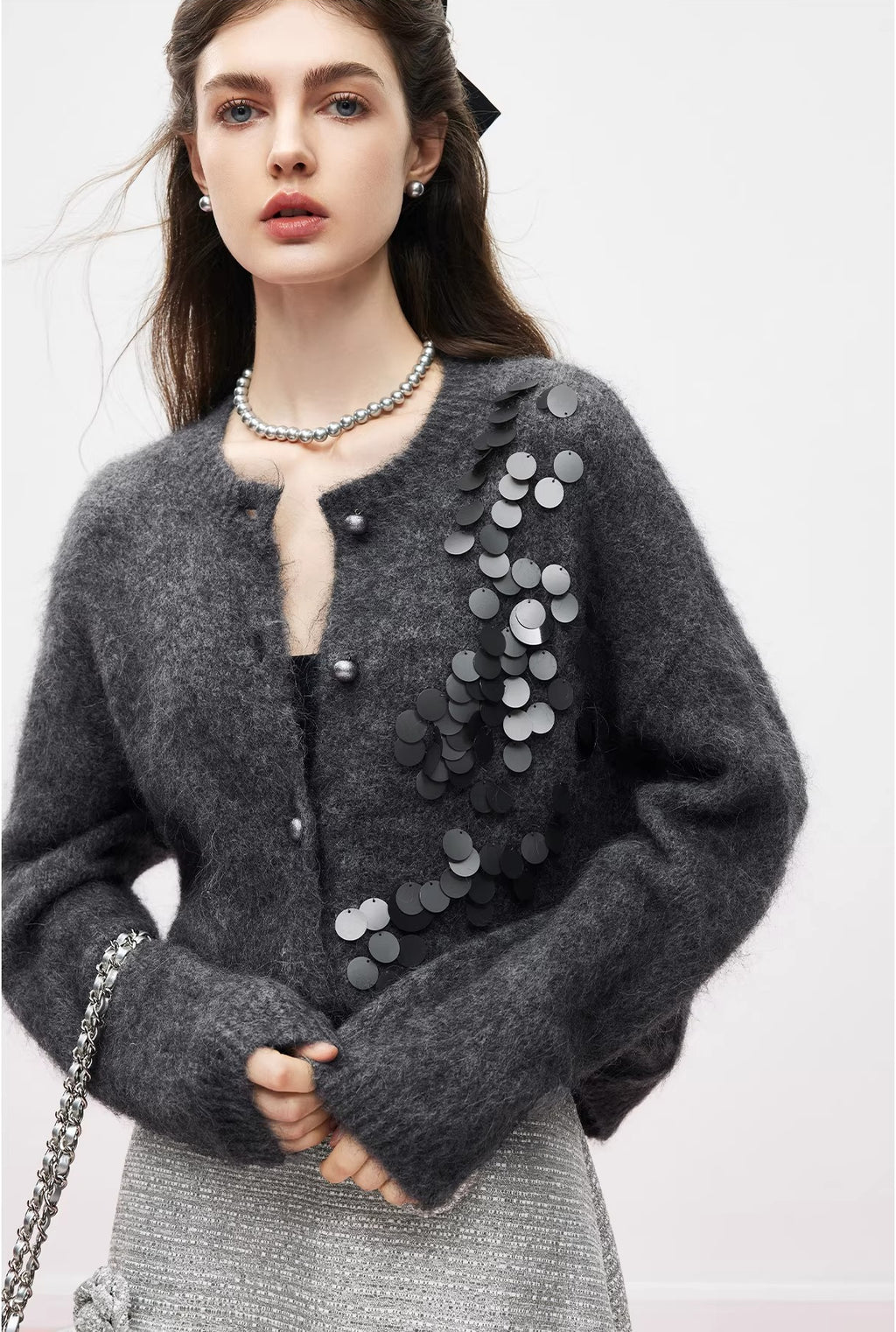 Women's Gray Alpaca Wool Knit Cardigan Jacket