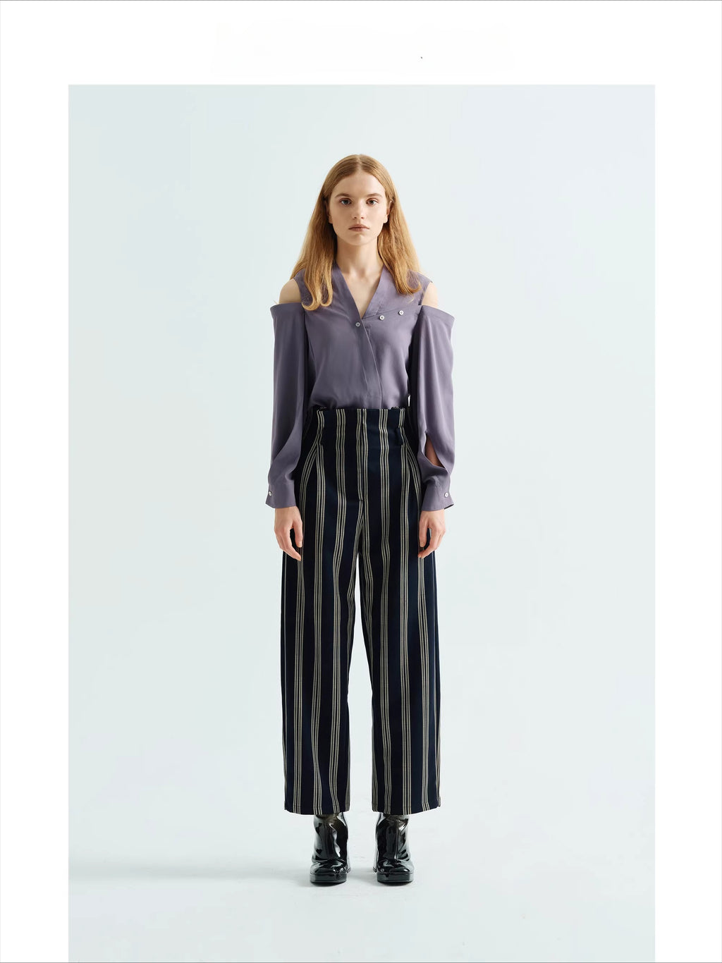 New Arrival Fall/Winter Petite High-Waisted Striped Cropped Pants