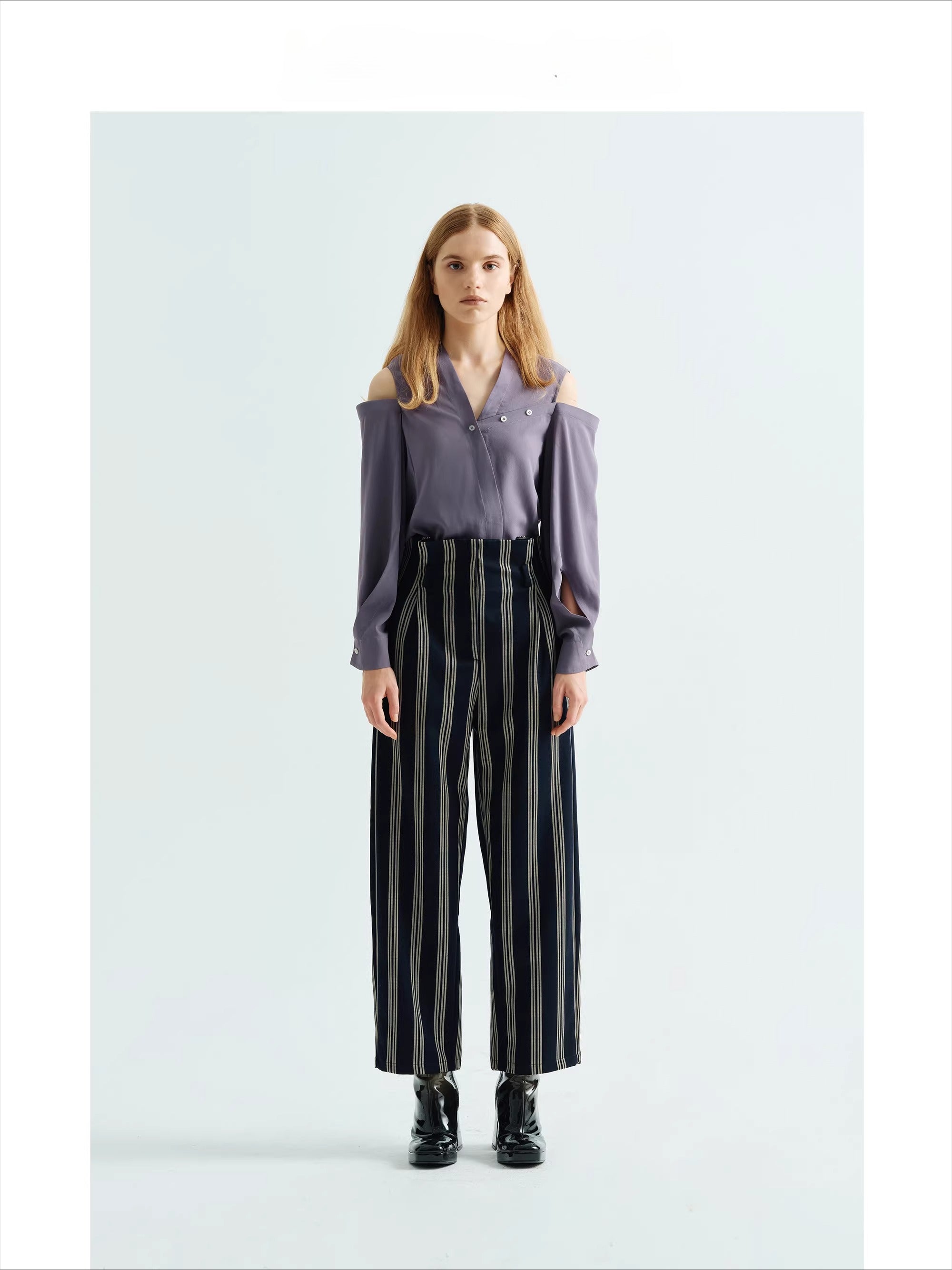 New Arrival Fall/Winter Petite High-Waisted Striped Cropped Pants
