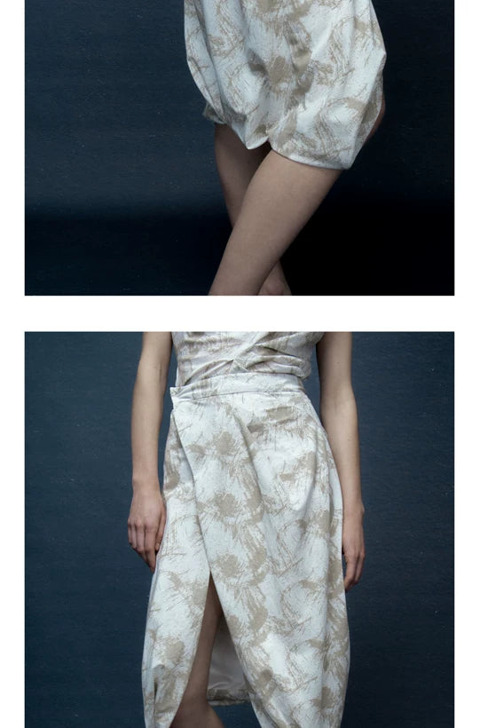 Water Ripple Design Skirt with Asymmetric Slit