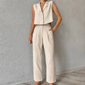 2026 Summer Khaki Cotton-Linen Blend Sleeveless Blazer