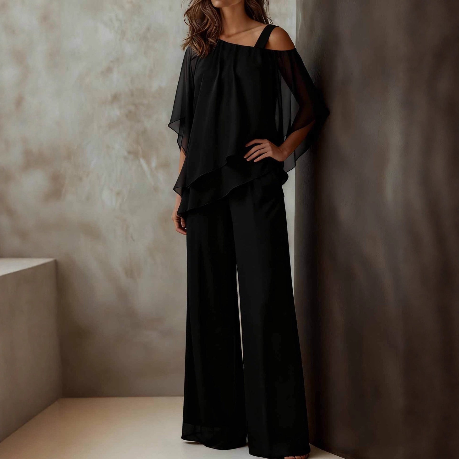 Chiffon Top and Pants Party Set for Fashionable Girls