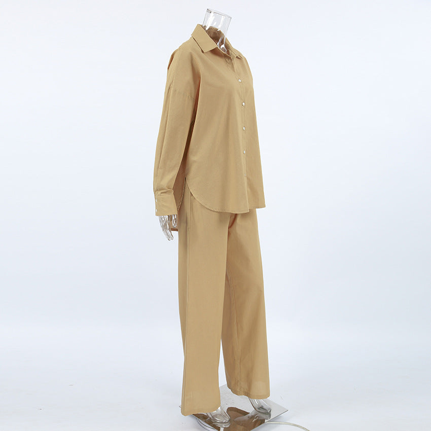 Cotton-Linen Khaki Shirt and Trousers Set