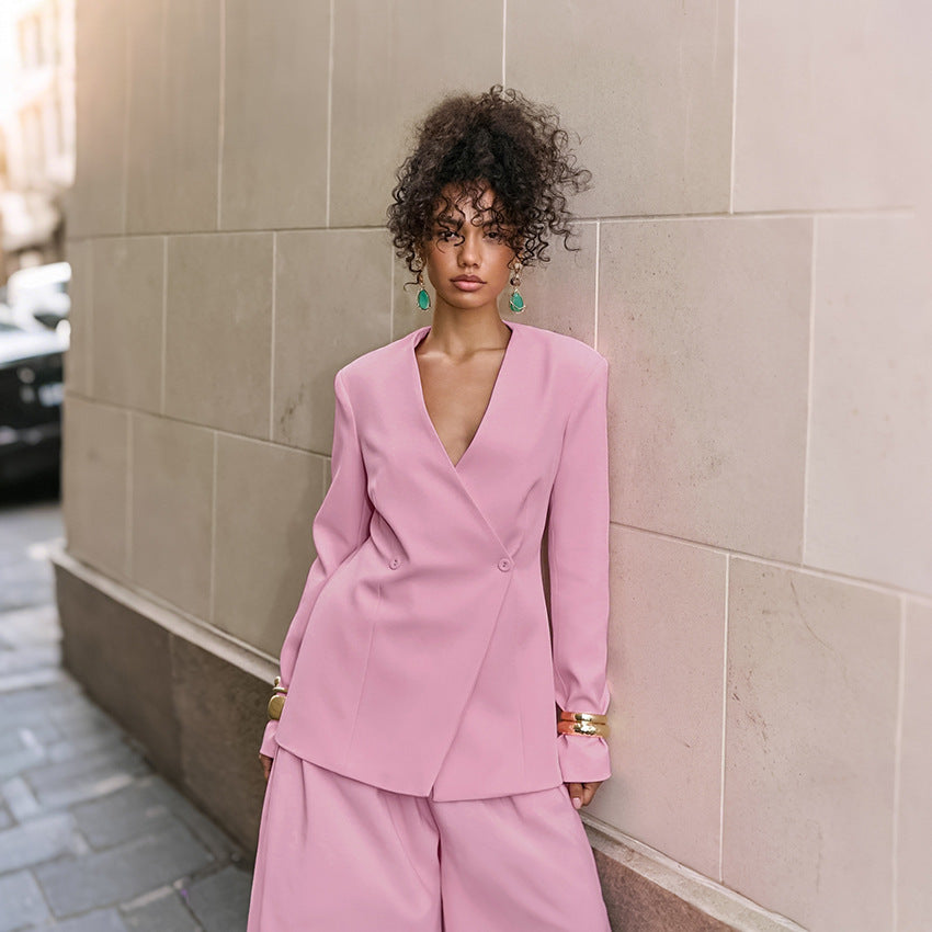 V-neck wide-leg pants two-piece set