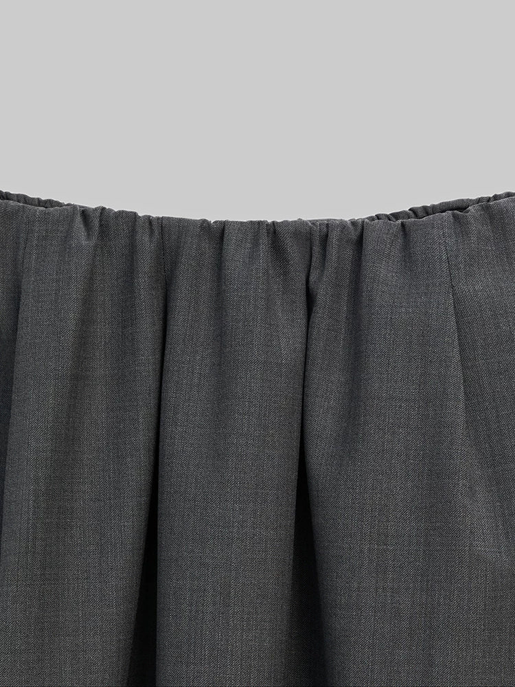 Wool Mid-Length Elastic Waist A-Line Skirt