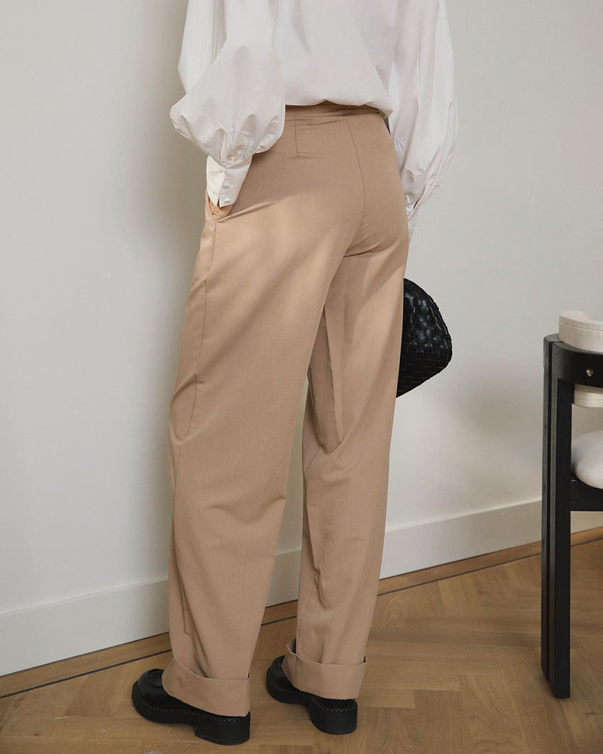 Stylish loose-fit black wide-leg suit pants