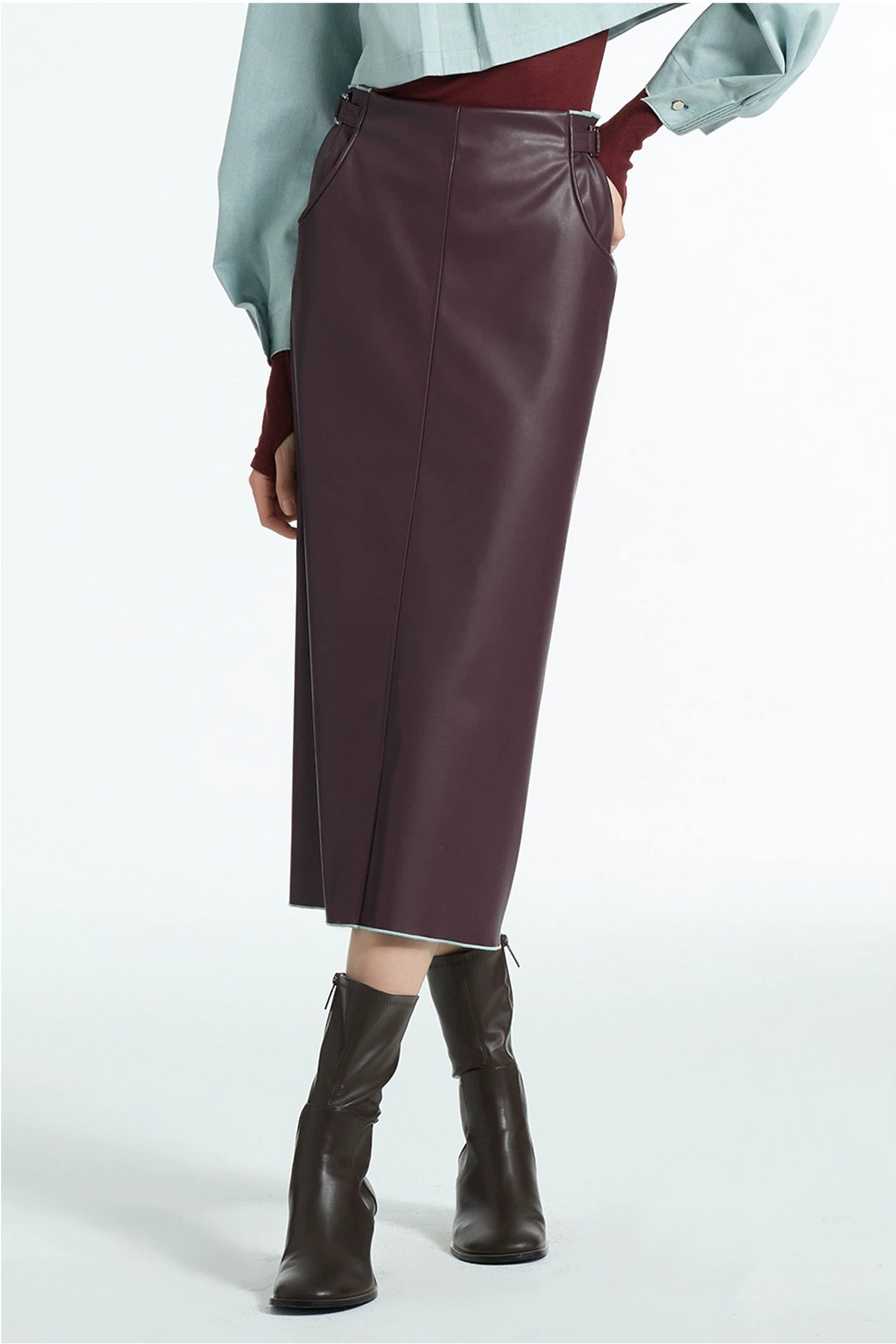 Angola Red Stretch Leather Comfort Skirt