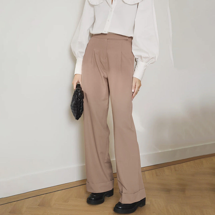 Stylish loose-fit black wide-leg suit pants