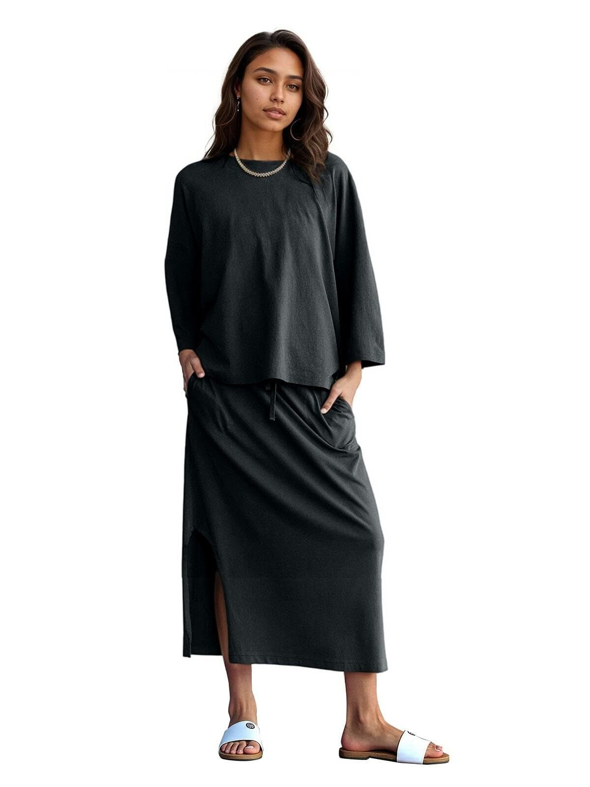 New Black-Trimmed Casual Women's Loungewear Set