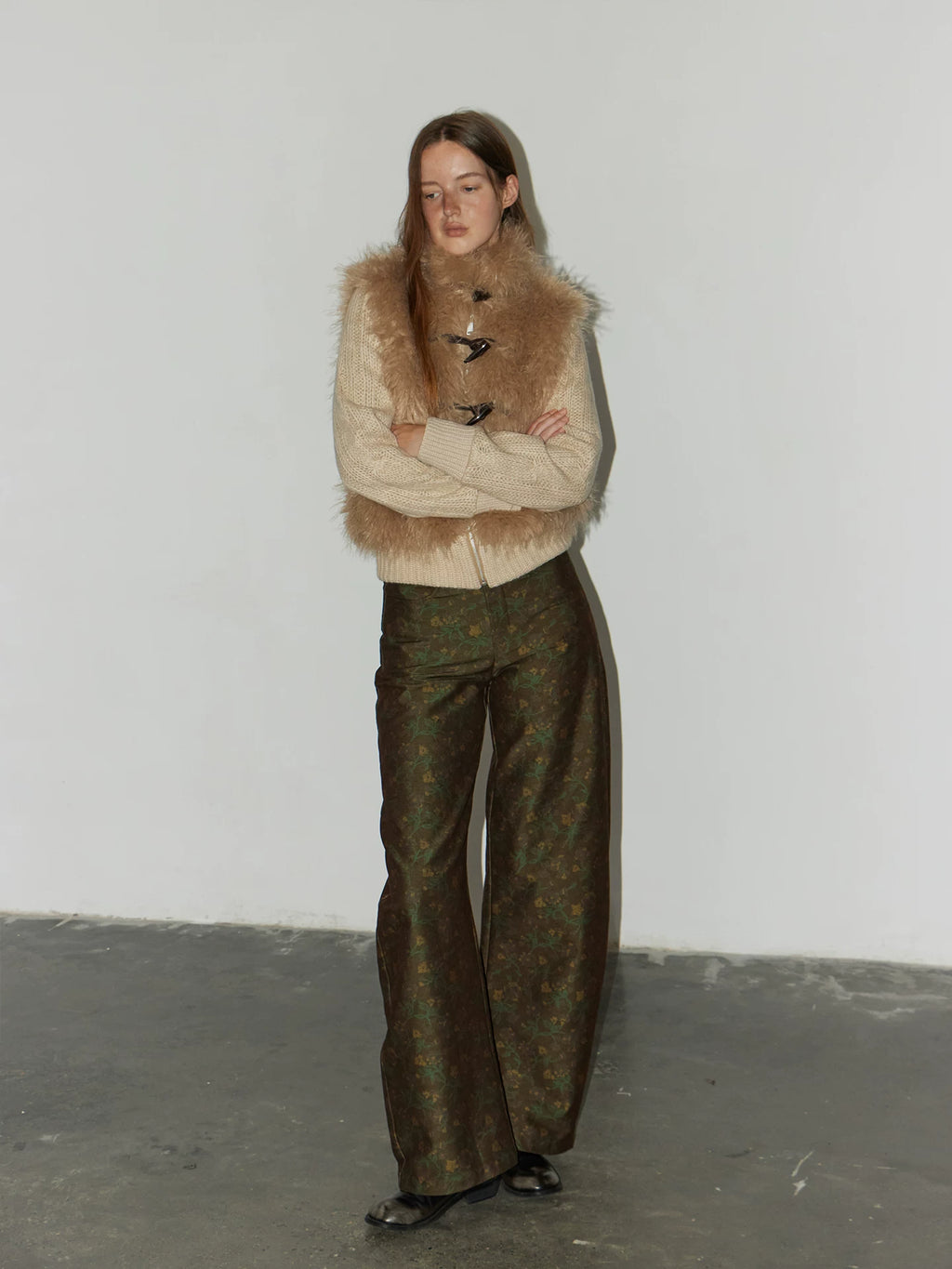 Retro-Printed Subtle-Patterned Casual Pants