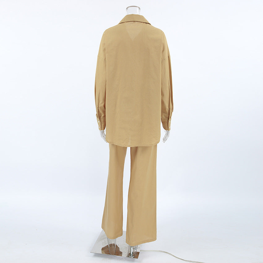 Cotton-Linen Khaki Shirt and Trousers Set