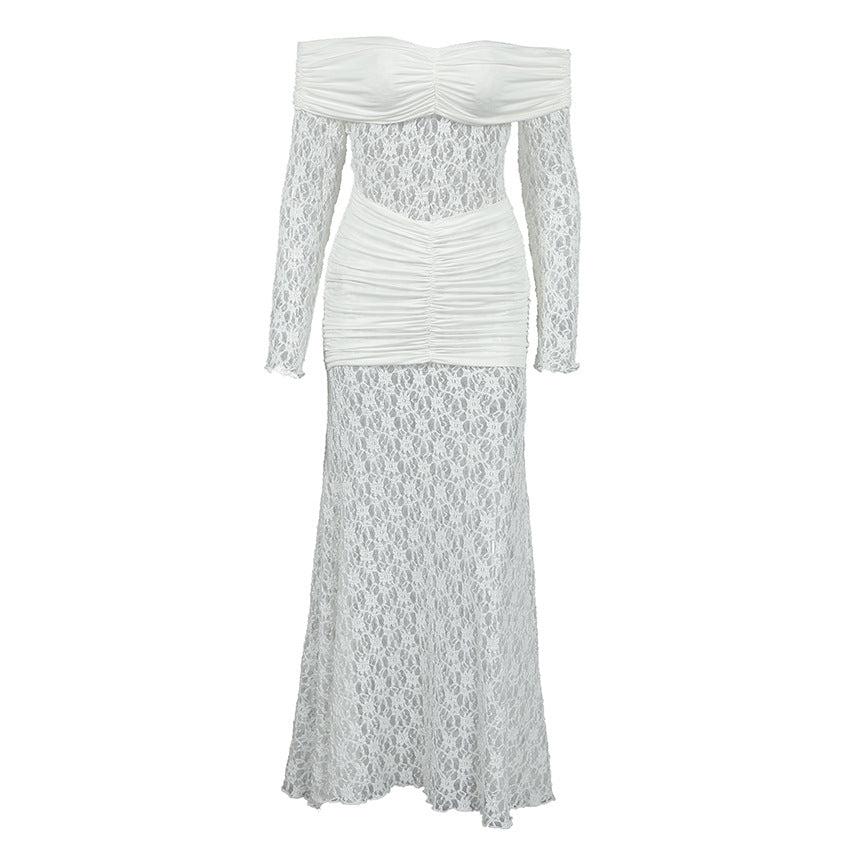 French white lace openwork dress