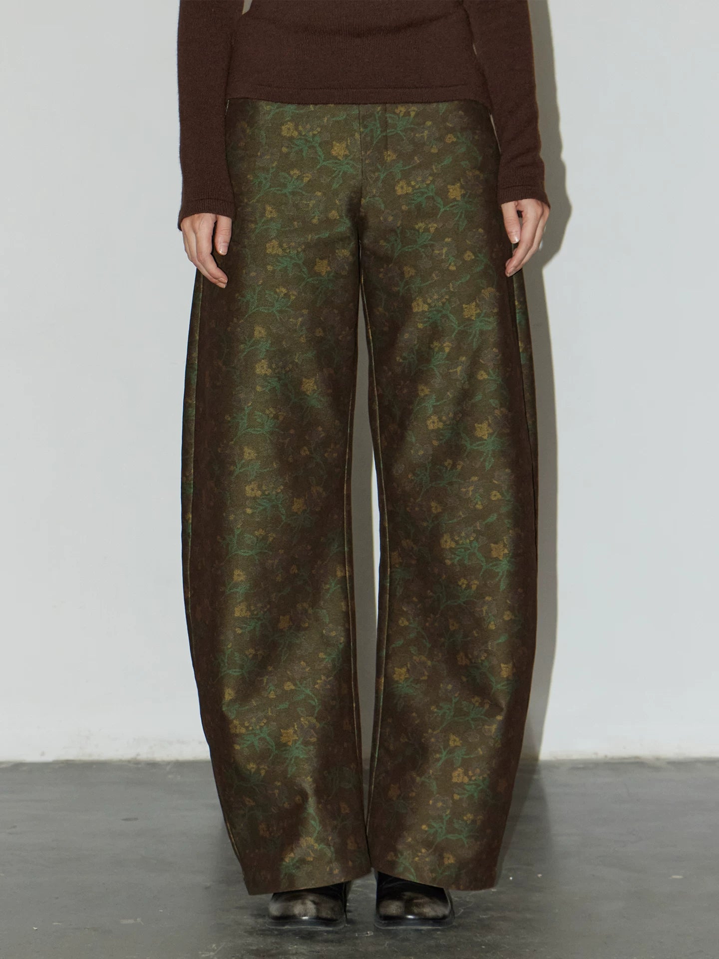 Retro-Printed Subtle-Patterned Casual Pants