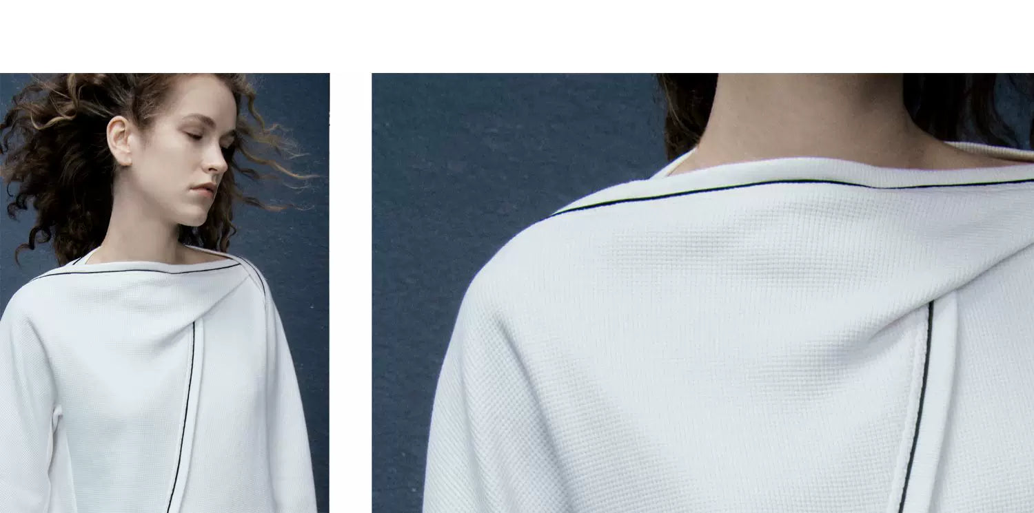 Boat Neck Irregular White Sweatshirt Knit Top
