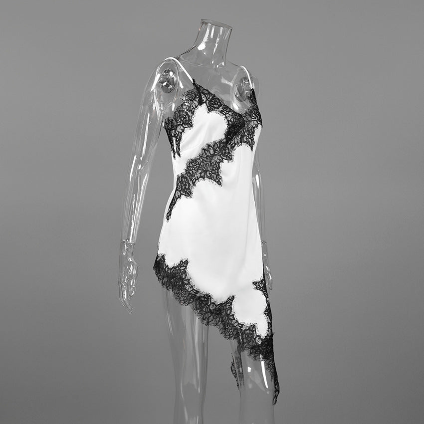 2026 Spring Patchwork Asymmetric Spaghetti Strap Dress for Women