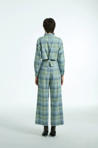 Women's Loose-Fit Casual Checkered V-Neck Short-Sleeve Shirt