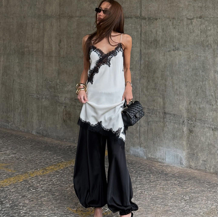 2026 Spring Patchwork Asymmetric Spaghetti Strap Dress for Women