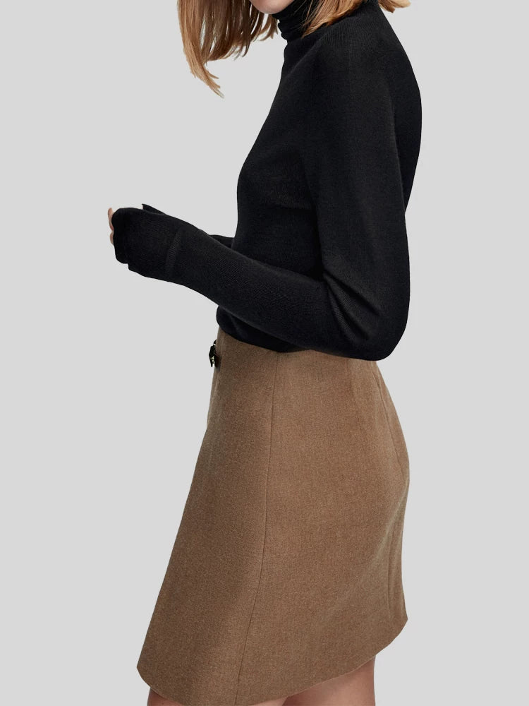 Brown Short Skirt High-Waisted Wool Skirt