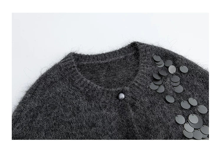 Women's Gray Alpaca Wool Knit Cardigan Jacket