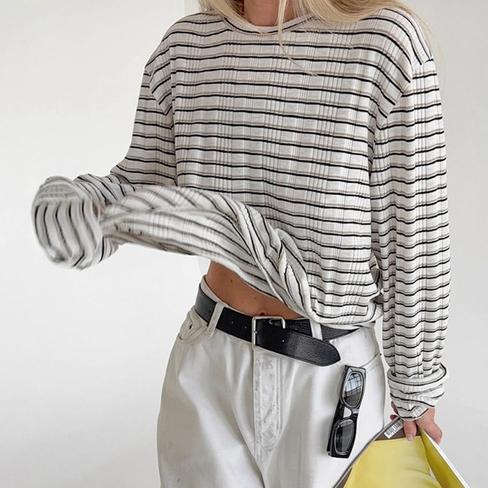 Women's Knit T-Shirt 2026 Spring Fashion Casual Crew Neck Long Sleeve Top