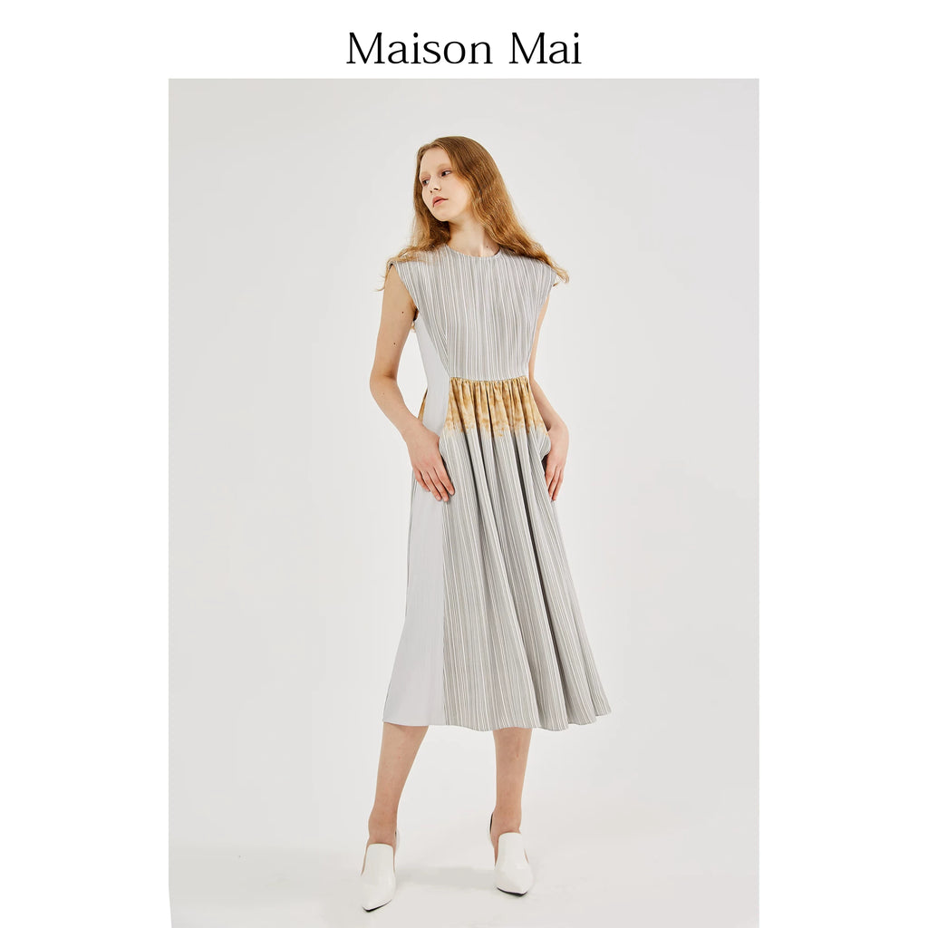 Women's Summer New Sleeveless Elegant Long Dress Striped Print Dress