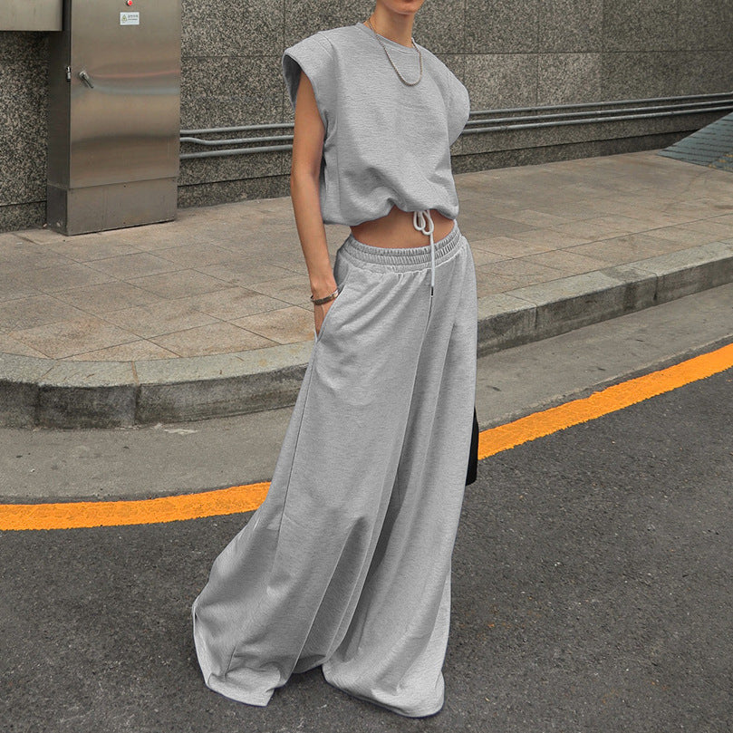 Sleeveless Top and Floor-Length Wide-Leg Pants Women's Two-Piece Set