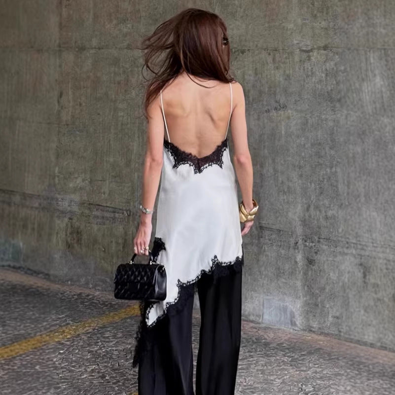 2026 Spring Patchwork Asymmetric Spaghetti Strap Dress for Women