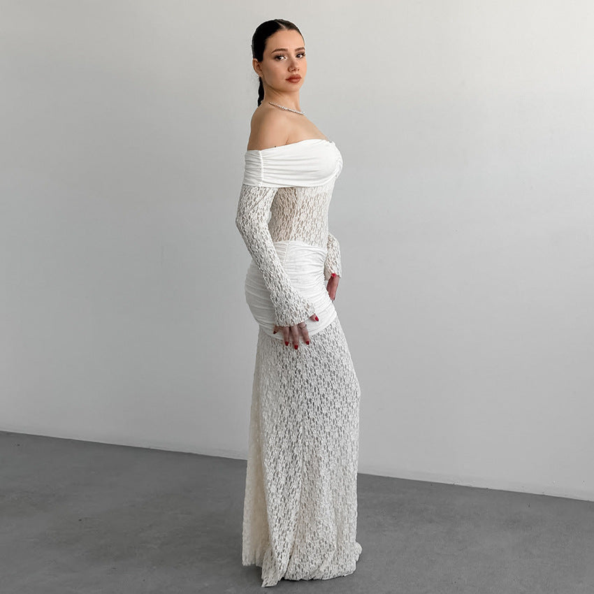 French white lace openwork dress