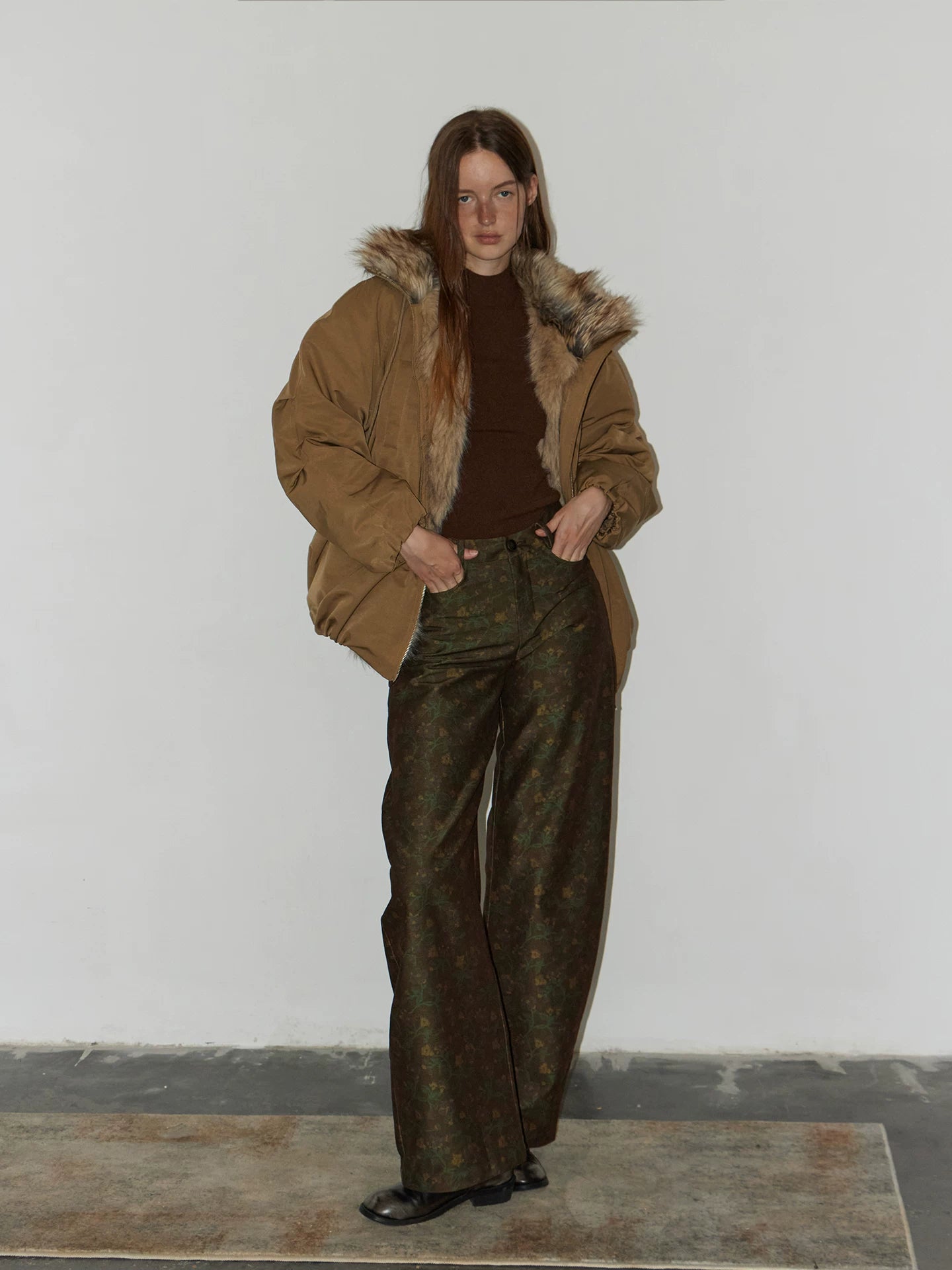 Retro-Printed Subtle-Patterned Casual Pants