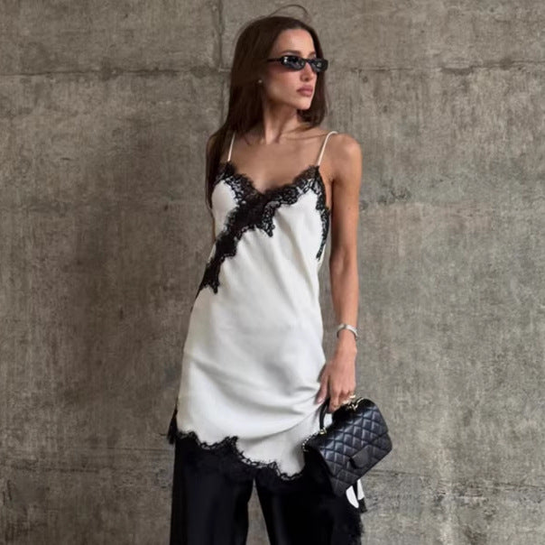 2026 Spring Patchwork Asymmetric Spaghetti Strap Dress for Women