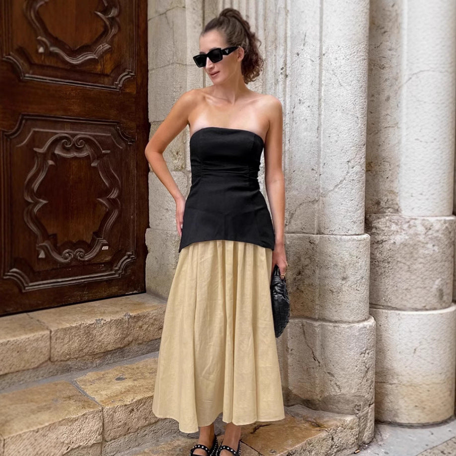 Sophisticated Strapless Tank Top and Long Skirt Two-Piece Set