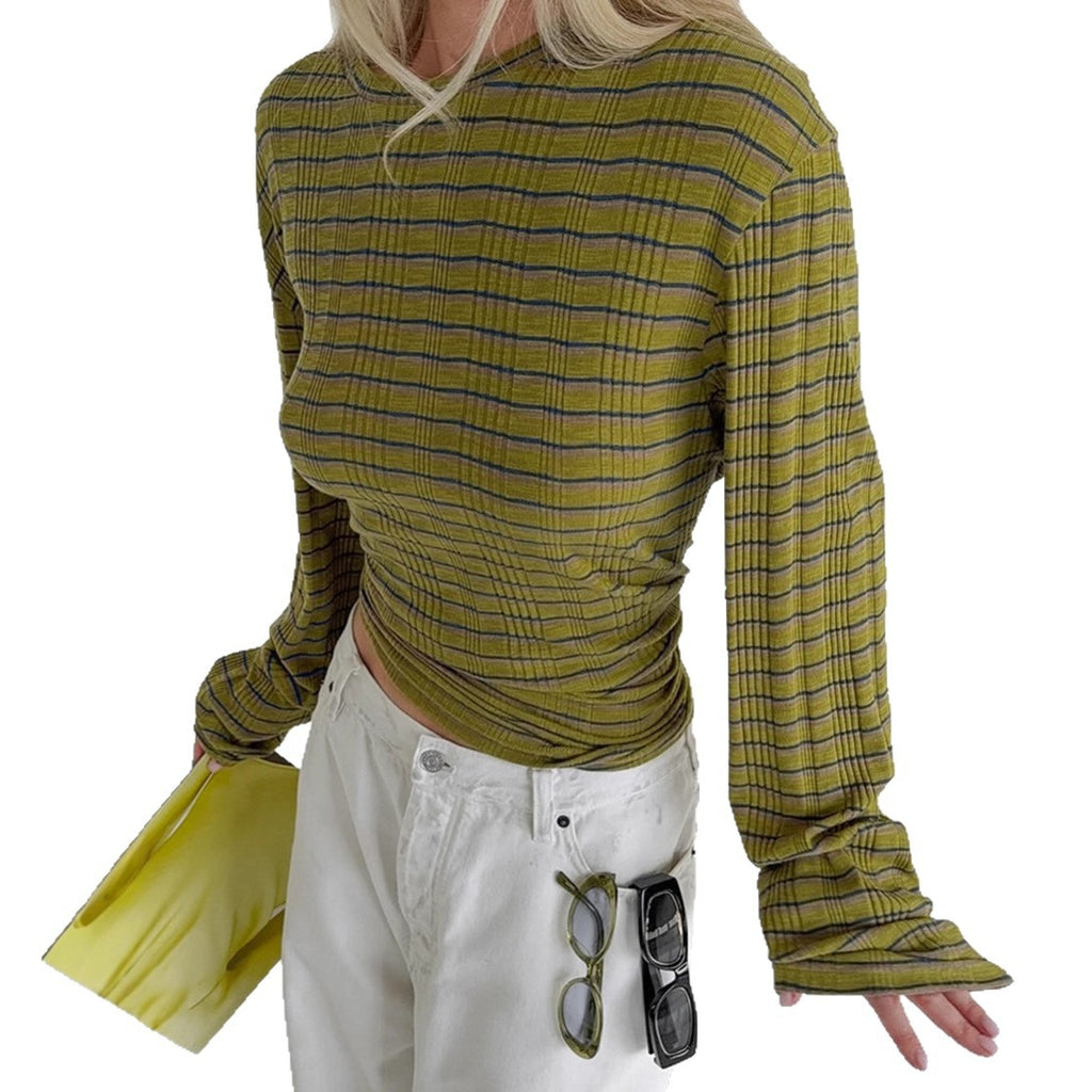 Women's Knit T-Shirt 2026 Spring Fashion Casual Crew Neck Long Sleeve Top