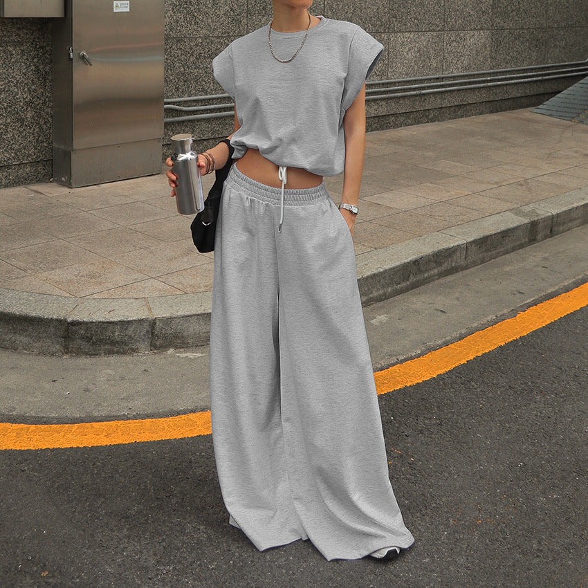 Sleeveless Top and Floor-Length Wide-Leg Pants Women's Two-Piece Set