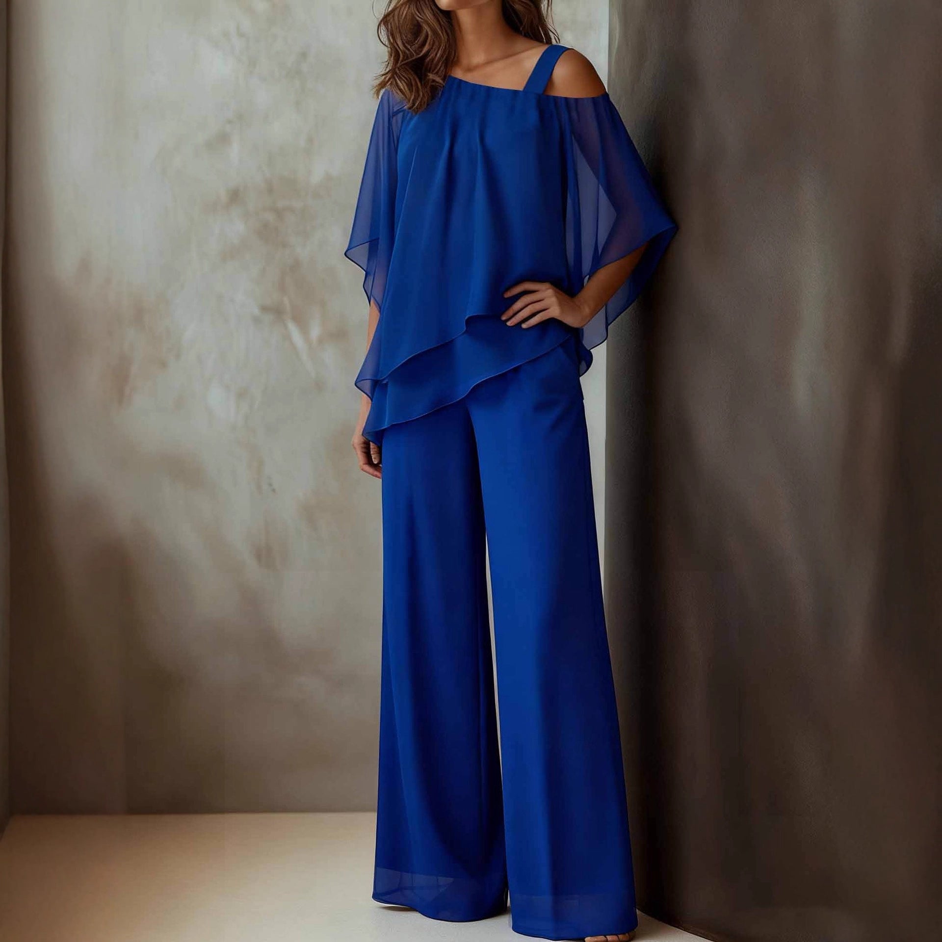 Chiffon Top and Pants Party Set for Fashionable Girls