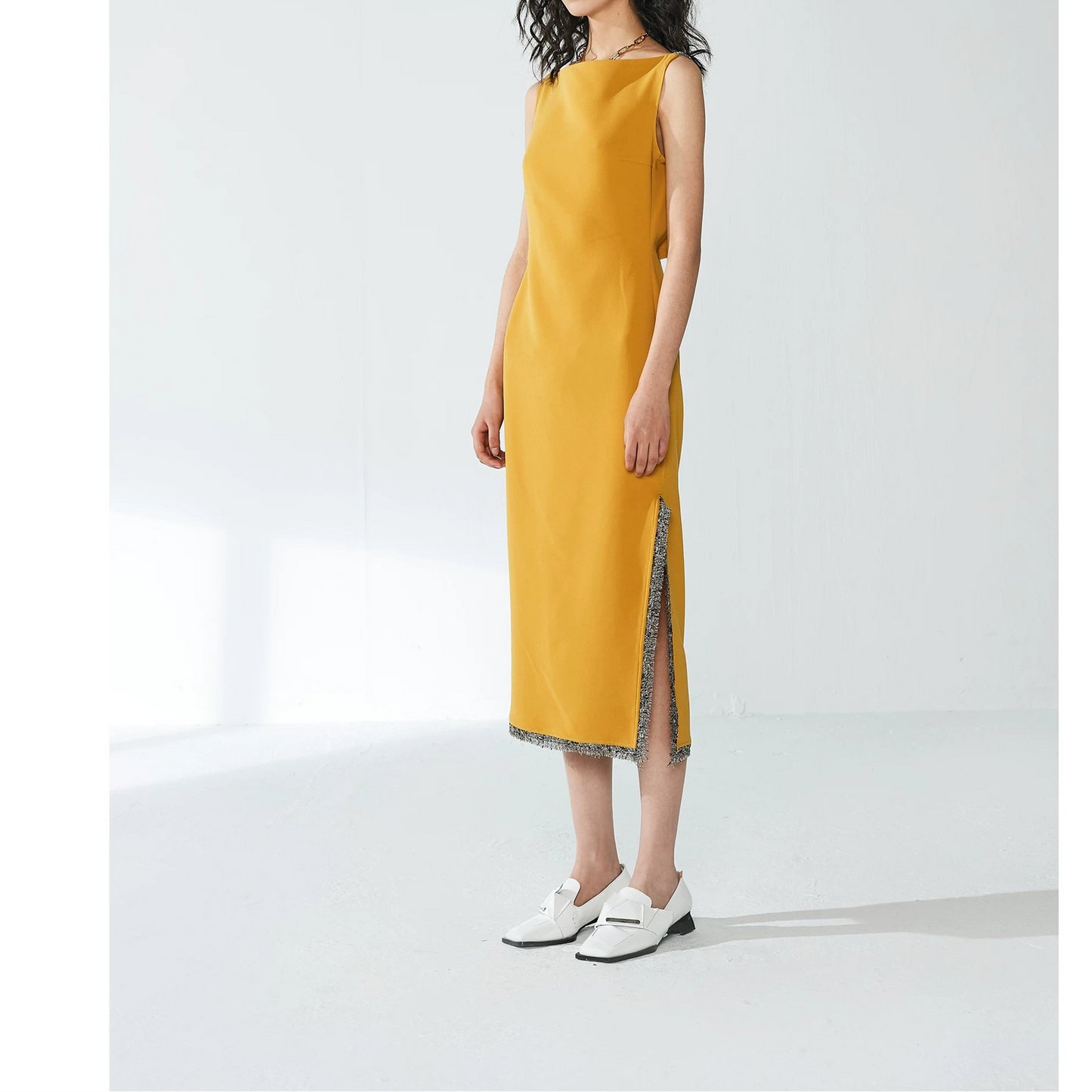 Elegant French-Style Lemon Yellow Dress for Women