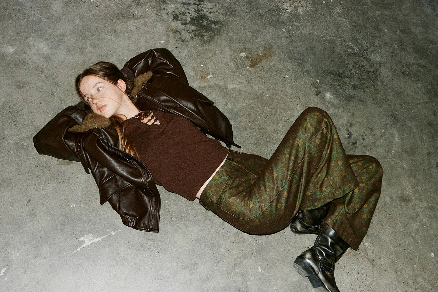 Retro-Printed Subtle-Patterned Casual Pants