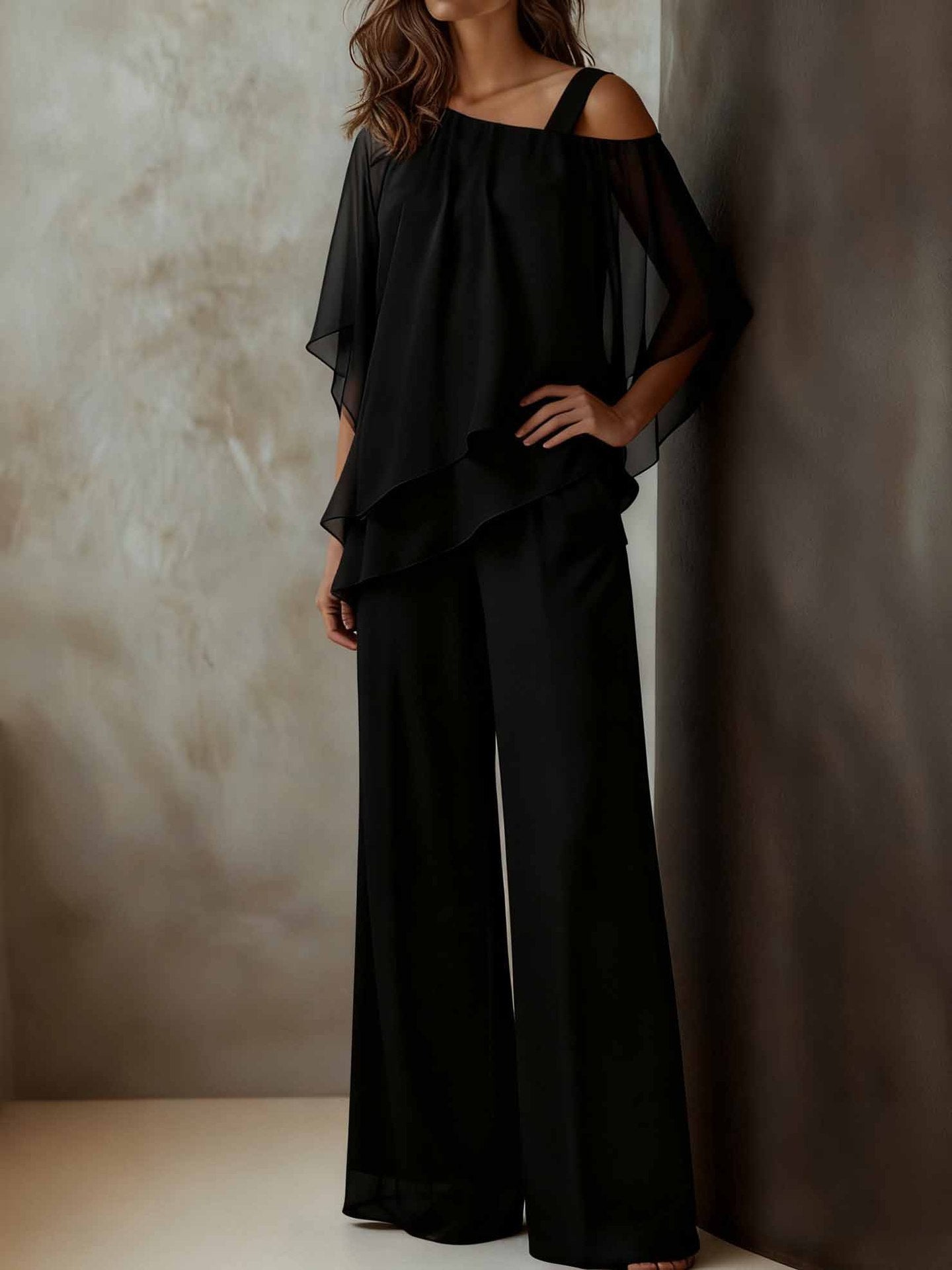 Chiffon Top and Pants Party Set for Fashionable Girls