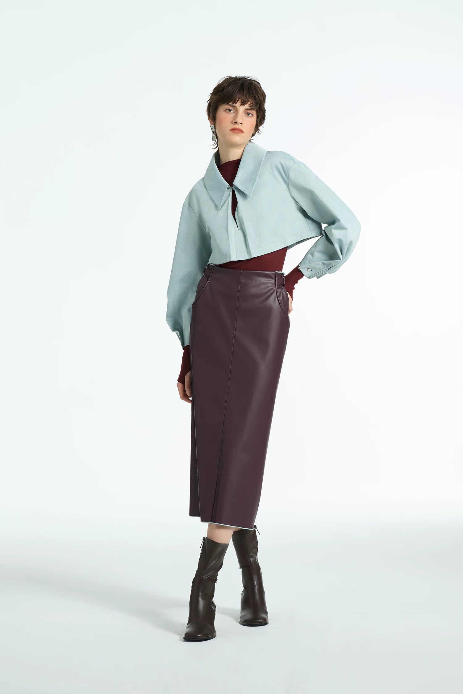 Angola Red Stretch Leather Comfort Skirt