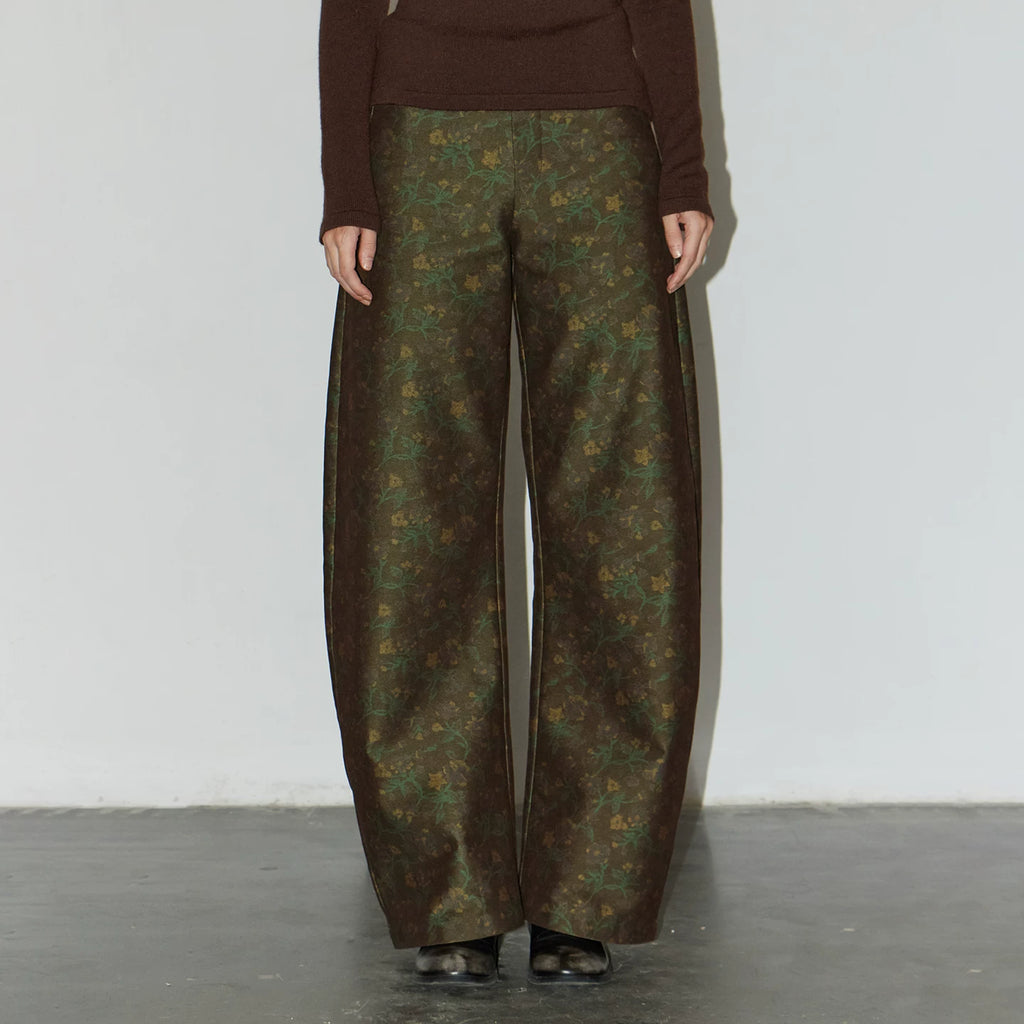 Retro-Printed Subtle-Patterned Casual Pants
