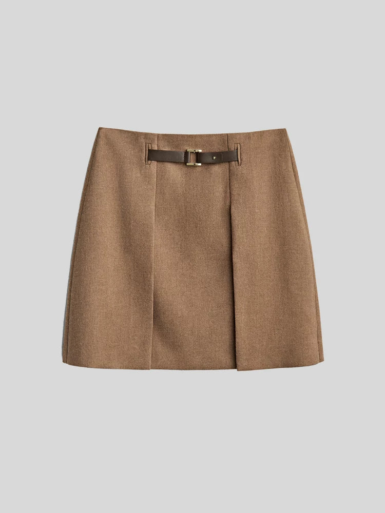 Brown Short Skirt High-Waisted Wool Skirt