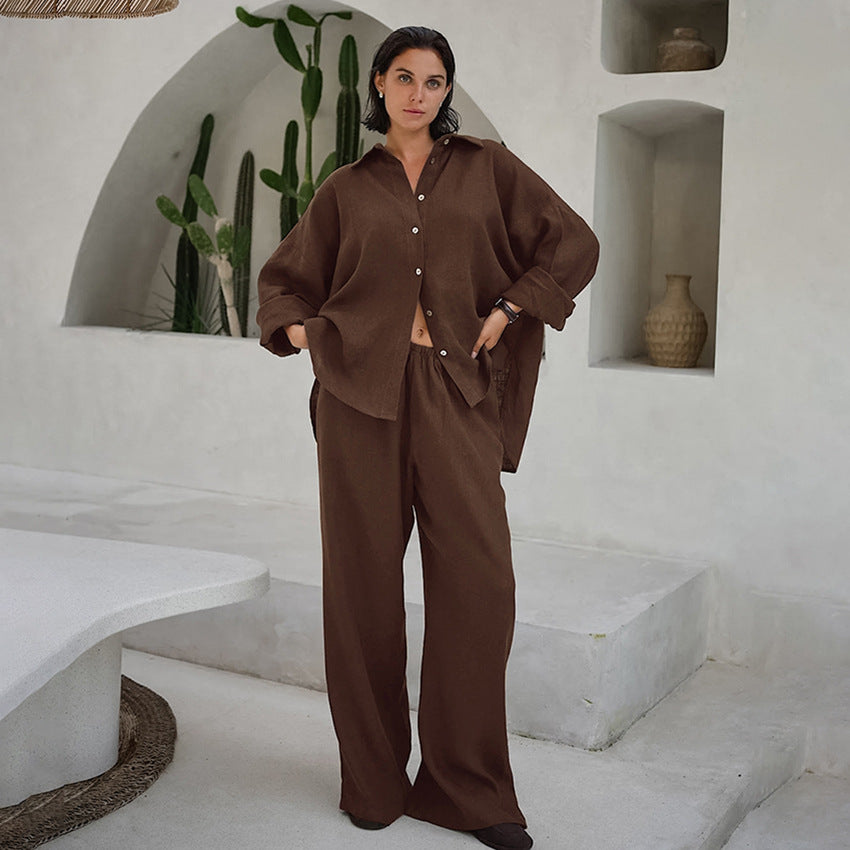 Cotton-Linen Khaki Shirt and Trousers Set