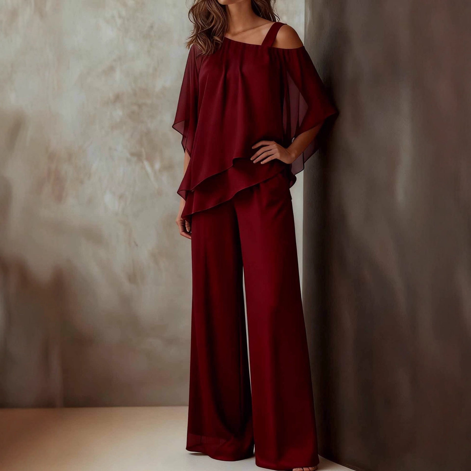 Chiffon Top and Pants Party Set for Fashionable Girls