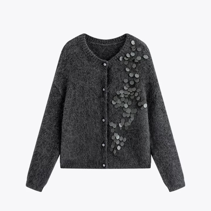 Women's Gray Alpaca Wool Knit Cardigan Jacket