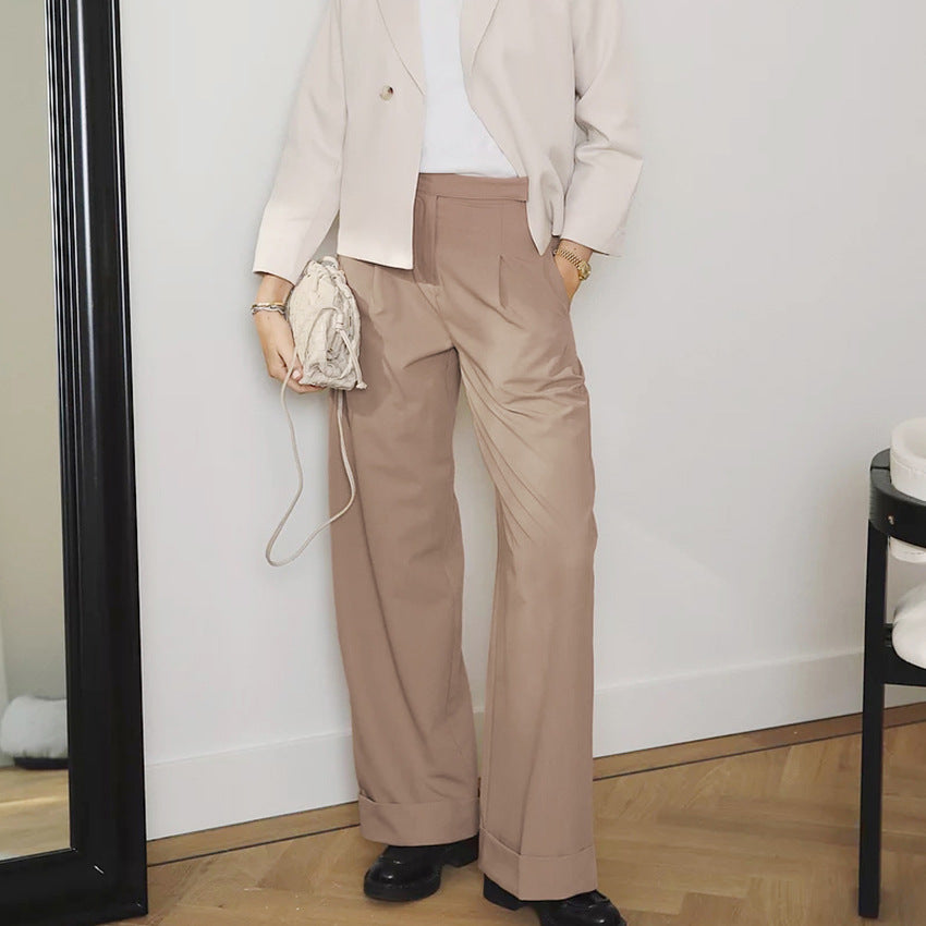 Stylish loose-fit black wide-leg suit pants