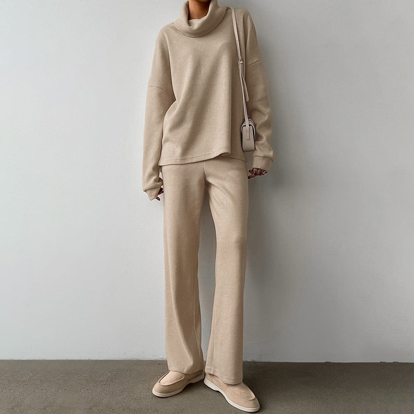 Khaki High-Neck Knit Sweater Set